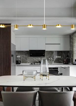 Люстра світлодіодна над столом на 6 світильників у бронзовому золоті.