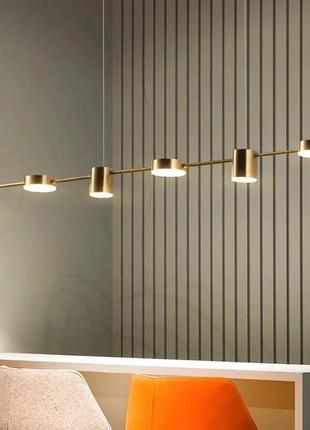 Люстра світлодіодна над столом на 6 світильників у бронзовому золоті.
