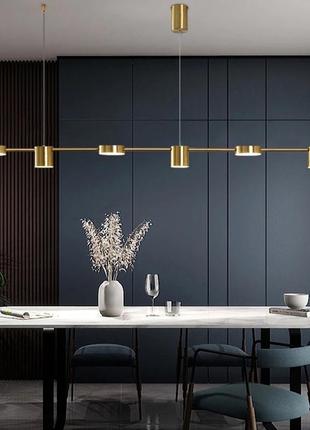 Люстра світлодіодна над столом на 6 світильників у бронзовому золоті.