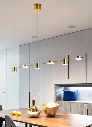 Люстра світлодіодна над столом на 6 світильників у бронзовому золоті.