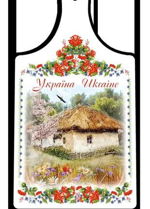 Дерев'яна кухонна дошка "україна " - "хата з вишневим цвітом" 18 33 см