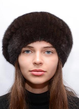 Женский вязаный норковый берет "шарик"