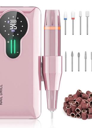 Портативная дрель для ногтей engerwall, аккумуляторный фрезер для маникюра гель-лака (розовый)