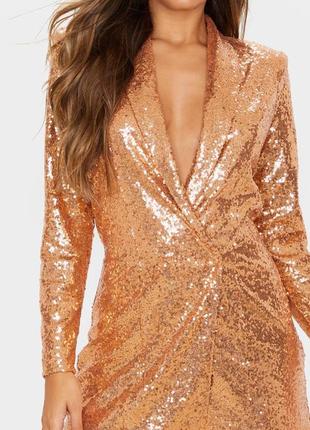 Эффектное бронзовое платье - пиджак блейзер из пайеток2 фото