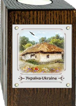 Декоративний підсвічник метал/дерево "україна" - "хата з вишневим цвітом"