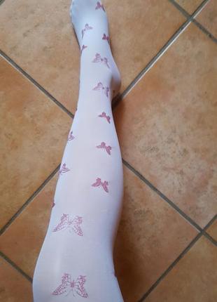 Якісні фірмові дитячі білі колготки з рожевими метеликами calzedonia