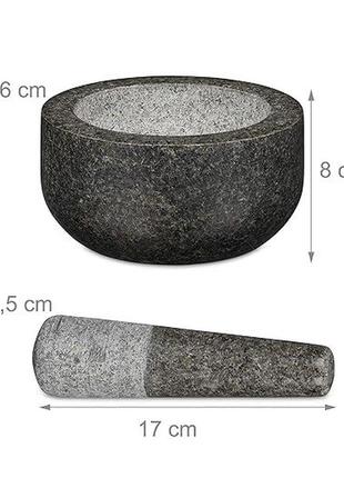 Гранітна ступка toetol relaxdays/ матеріал    кераміка, камінь, граніт ø 16 см, 400 мл, сірий4 фото