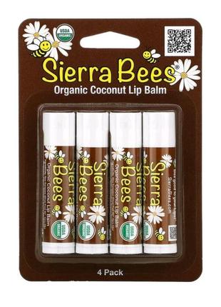 Sierra bees, органический бальзам для губ, кокос, 4 шт. в упаковке