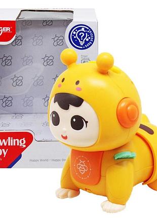 Іграшка для дітей розвивальна інтерактивна пупс "crawling baby", повзає (жовтий)