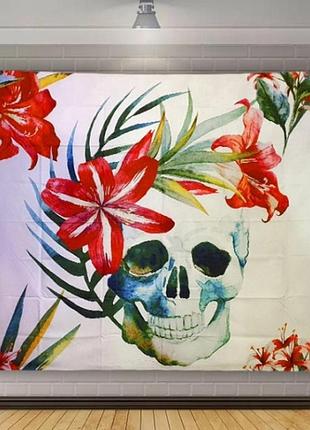 Гобелен настенный "череп в цветах бохо" полиэстер , гобелен на стену , гобелен ковер