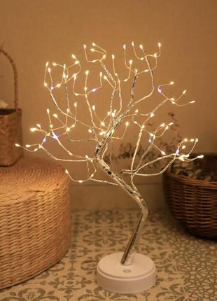 Настольное светодиодное дерево ночник капля росы 50см 108led батарейки + usb новогоднее украшение золото 02013 фото