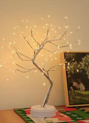 Настольное светодиодное дерево ночник капля росы 50см 108led батарейки + usb новогоднее украшение золото 02012 фото