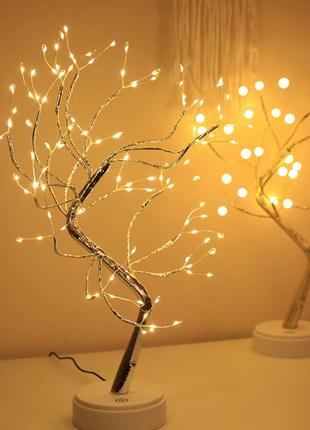 Настольное светодиодное дерево ночник капля росы 50см 108led батарейки + usb новогоднее украшение золото 02018 фото