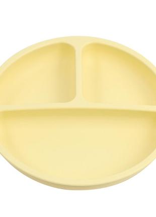 Силіконова секційна тарілка кругла на присоску жовтий колір