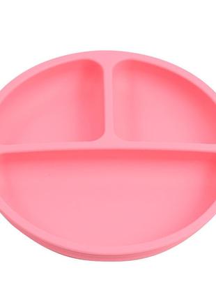 Силіконова секційна тарілка кругла на присоску рожевий колір