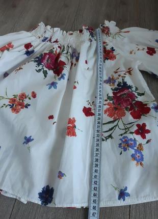 Блузка рубашка  блуза zara белая с принтом цветов , открытыми плечами 💯% катон5 фото