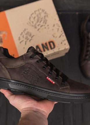 Чоловічі шкіряні кросівки levis brown, чоловічі класичні кросівки, чоловіче шкіряне взуття весна літо