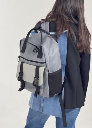 Женский рюкзак канкун, комбинированный серый в экокоже с отделением для ноутбука