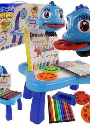Детский столик проектор для рисования projector painting набор с проектором, 24 слайда, фломастеры синий 0201