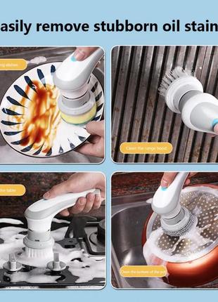 Щётка для мытья посуды с насадами аккумуляторная electric cleaning brush 0201 топ !4 фото