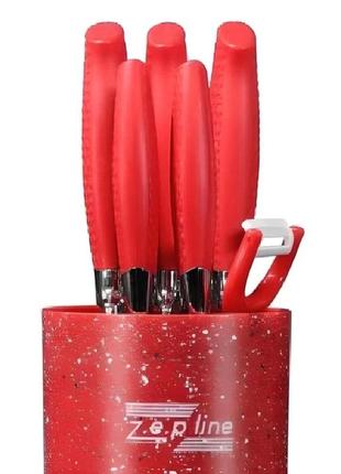 Профессиональный набор ножей zepline zp-046 с подставкой набор кухонных ножей 7 предметов красный 0201 топ !3 фото
