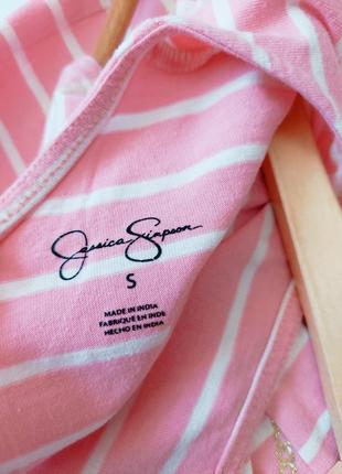 Жіноча подовжена рожева футболка в смужку білу з кишенею попереду у вигляді сумочки, спинка з бантос, відкрита від бренду  jessica simpson3 фото