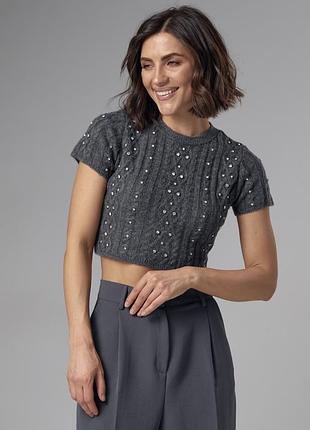 Кофтинка футболка косая топ-свиткер вязаная с стразами камушками зара zara стильная тренд