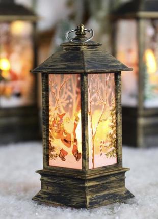 Новогодний светильник-фонарь 20см рождественский ночник на батарейках игрушка на ёлку с рисунком и подсветкой1 фото