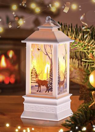 Новогодний светильник-фонарь 20см рождественский ночник на батарейках игрушка на ёлку с рисунком и подсветкой3 фото