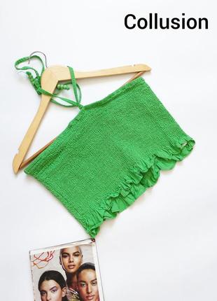 Женский зеленый топ резинкой с завязками через шею от бренда collusion