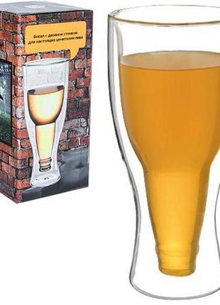 Склянка пивний "beer bottle" 350 мл із подвійними стінками, скляна термокухоль2 фото