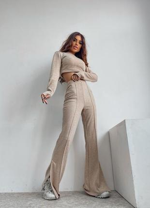 Костюм рубчик, черный и беж. брюки клеш