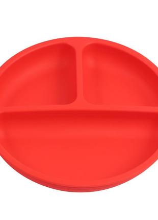 Силіконова секційна тарілка кругла на присоску червоний колір