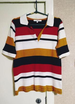 Актуальный поло/топ в рубчик, принт разноцветная полоска next
