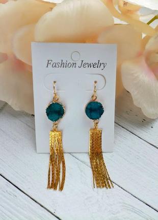 Серьги с  покрытием 24 каратным золотам и искусственной друзой