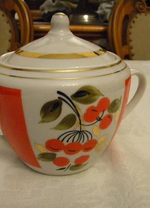 Сахарница ветка рябины ручная роспись фарфор ссср полонне4 фото