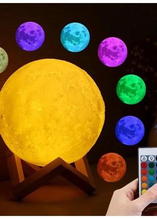 Ночник луна сенсорный  3d moon 13 см, лампа-ночник беспроводная на аккумуляторе 7 цветов с пультом 1702 !8 фото