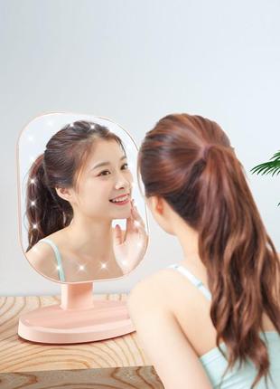 Зеркало с подсветкой led для макияжа cosmetie mirror вращающееся сенсорное на 180 градусов зеркало на батарейк2 фото