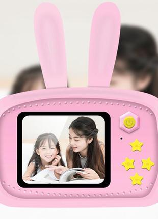 Дитячий фотоапарат з вушками зайчик smart kids camera toy дитяча фотокамера іграшка рожевий 0201 топ!2 фото