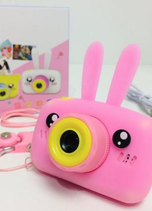 Дитячий фотоапарат з вушками зайчик smart kids camera toy дитяча фотокамера іграшка рожевий 0201 топ!6 фото