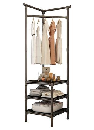 Угловая напольная вешалка corner coat rack 180х45х45 см стойка для вещей со штангой для вешалок и полкой 02013 фото