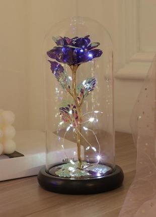 Вечная роза в колбе на батарейках с led подсветкой фиолетовая подарок для девушки на новый год рождество 02012 фото
