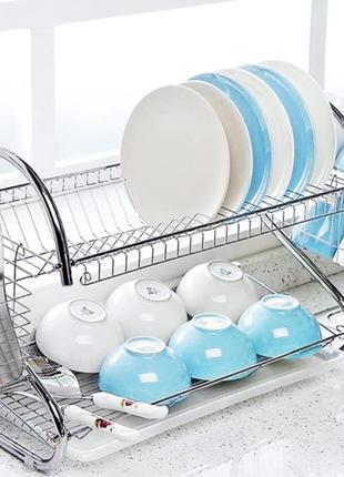Настольная сушилка для посуды с поддоном 2 яруса a-plus 1154 металлическая сушка для посуды 0201 топ !4 фото