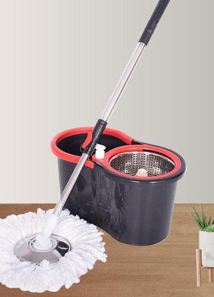 Комплект швабра з відром із турбовимжимом easy mop комплект для прибирання підлоги з віджимом-центрифугою 360 градусів2 фото