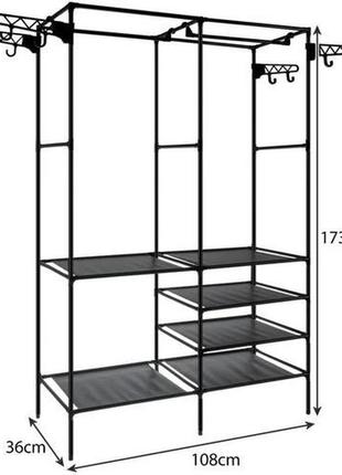Вешалка напольная двойная для одежды и обуви вертикальная с полочками, стеллаж- вешалка для вещей с крючками7 фото