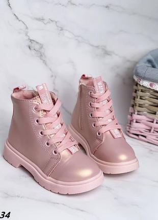Ботинки материал эко-кожа внутри флис цвет розовый на шнуровке + молния деми ботинки8 фото