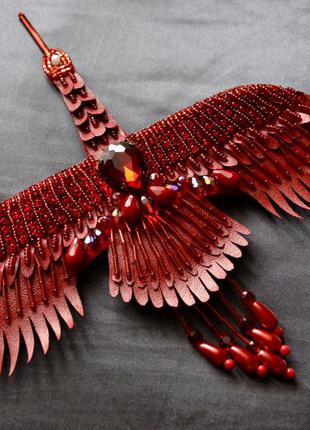 Дизайнерська об'ємна брошка ручної роботи журавель птах жарптица