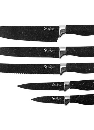 Набор кухонных ножей из нержавеющей стали с магнитной подставкой unique un-1841-ks 6 предметов + точилка черны4 фото