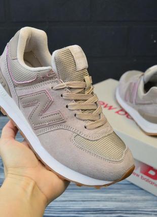 Женские кроссовки  бежевые замша + кожа new balance 574