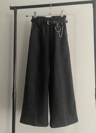 Дитячі брюки палаццо для дівчинки підлітка чорні гусяча лапка плотні штани палацо шкільні підліткові